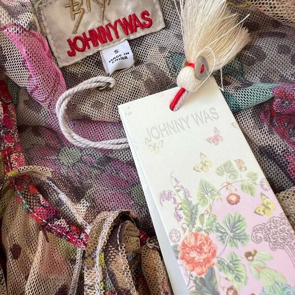 Johnny Was NWT Mazzy Wild Gardenia Mesh Shift Dress Long Slv Embroidered Sz S - Picture 7 of 7